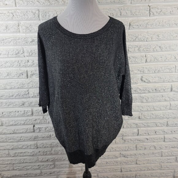 IN Studio Womens Top 1X Plus Knit Dolman Sleeve Black Silver Metallic BLA123E - Picture 1 of 7